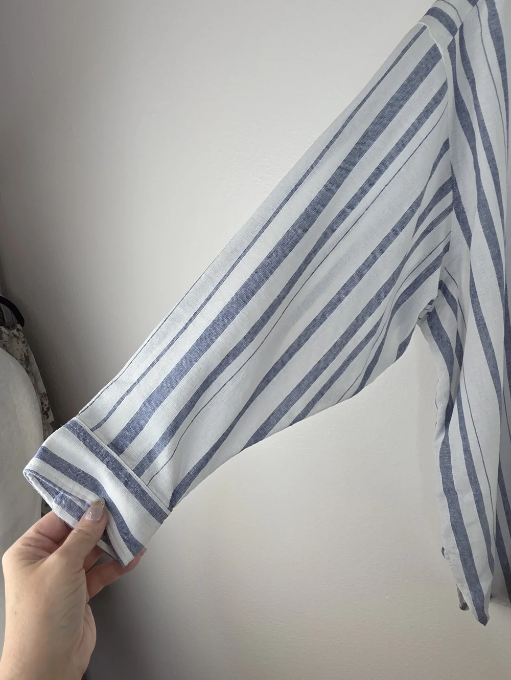 Nine West Jeans Linen Blend Blue & White Stripe Button Down Shirt Size 1X